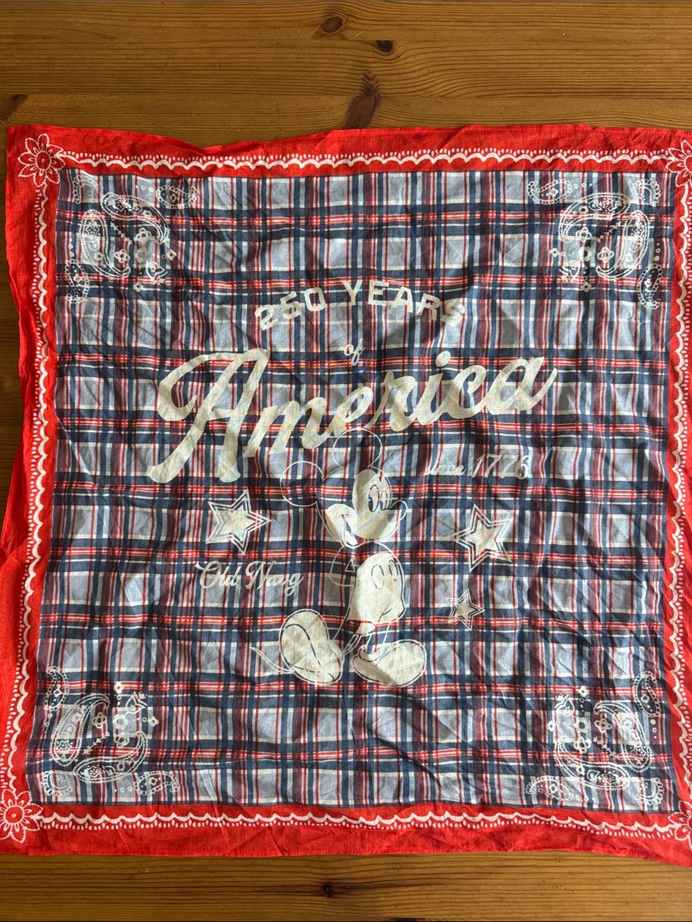 Old Navy x Disney America Plaid Bandana Scarf with Mickey Graphic